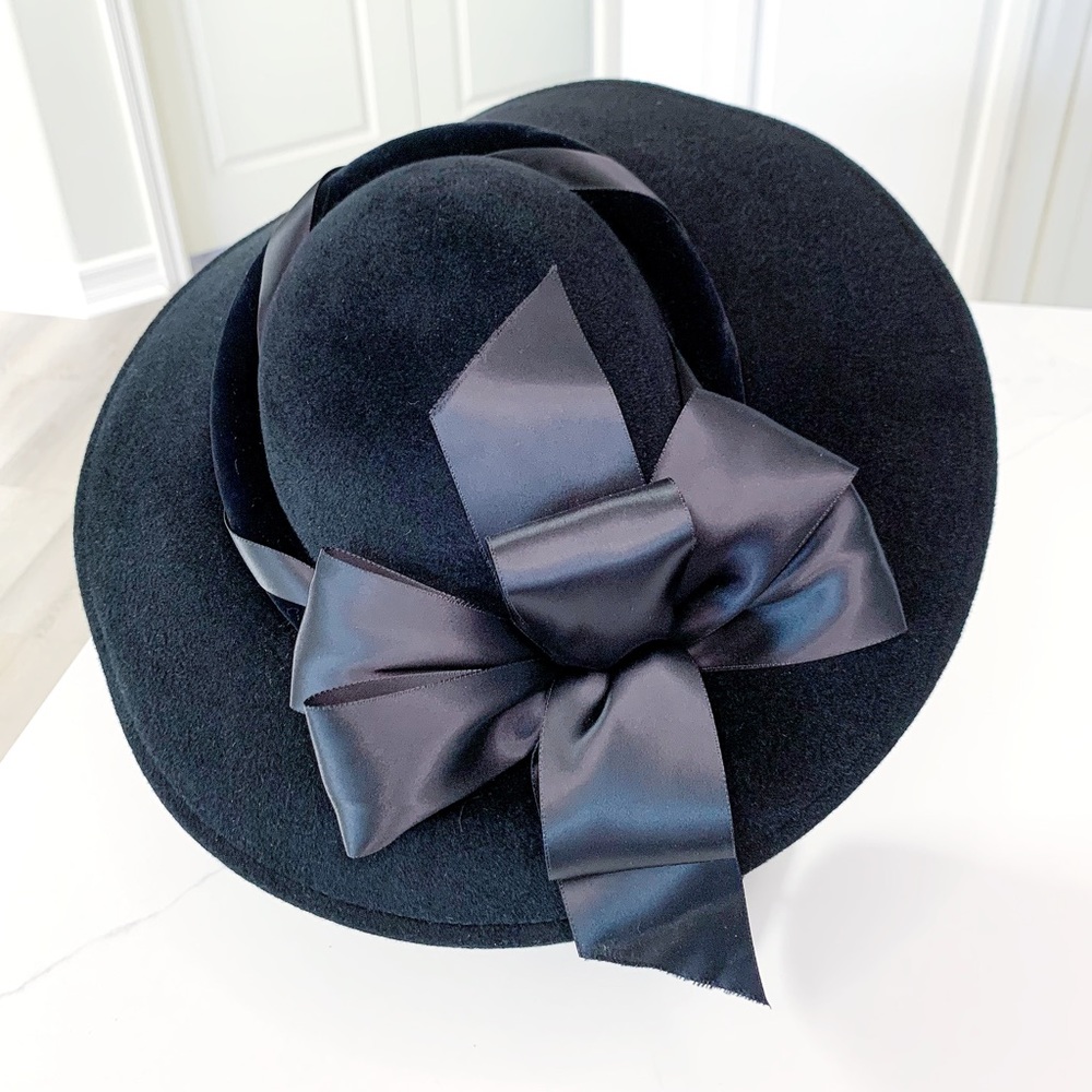 👒 1960’s Sonni San Francisco Black Wool Felt 'Tilt' Hat With Back Strap … - Picture 2 of 8